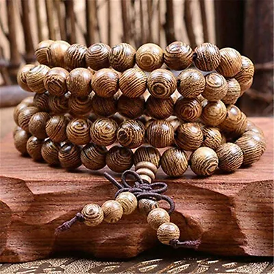 Women Men 8mm Wooden Bead Buddhist Prayer Mala Necklace Bracelet Gift Jewelry • $5.25