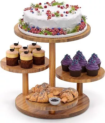 HURZMORO 4 Tier Round Cupcake Tower Stand For 50 CupcakesWood Cake Stand With T • $44.99