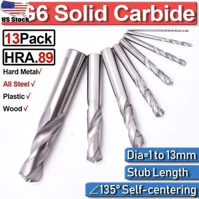 Stainless Steel YG6 Tungsten Solid Carbide Drill Bits Set Stub Length Twist US • $12.50