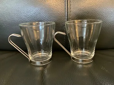 2x Vitrosax Americano Cappucino Coffee Cup Glass Mug Italy Drinking Metal Handle • £12