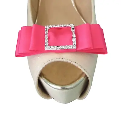 £12.99 • Buy Handmade Satin Triple Bow Shoe Clips With Diamante Buckle - Various Colours