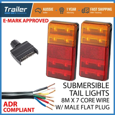 $42.95 • Buy Pair Of Led Trailer Lights With Plug, 8m X 5 Core Wire Kit Complete Boat Light