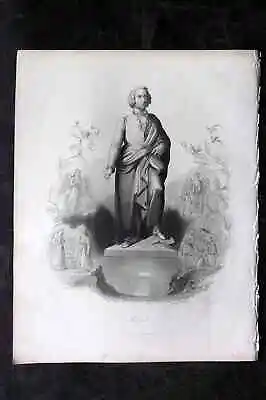 Payne 1840's Antique Portrait Print. Mozart Statue • $19.91