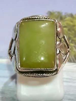 Vintage Sterling Silver Green Agate Stone Ring - Size 6.25 • $70