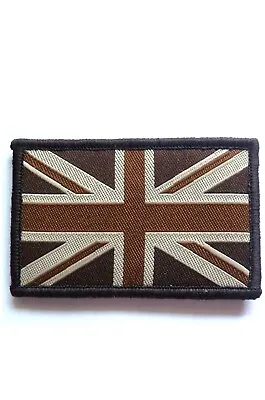 Union Jack British Embroidered (brown)+ Hook And Loop /Sew On Patch Badge N-54 • £2.09