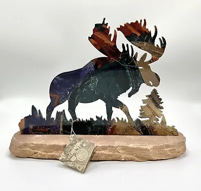 Lazart Metal Art Sculpture Moose On Sandstone Base Reversible • $25.19