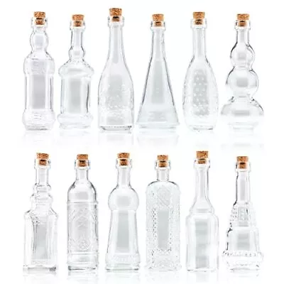 Small Mini Clear Vintage Glass Bottles With Corks Mini Vases Decorative • $36.49