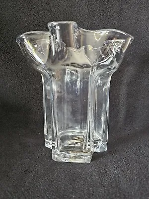 VTG MCM MUURLA FINLAND Clear Ruffle Handkerchief Vase Hand Blown Glass 6.5  Tall • $24.95