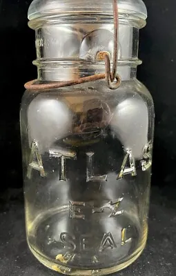 Vintage Clear Hazel Atlas E-Z Seal Quart Fruit Canning Jar W/Lid Wire Bale • $3.99