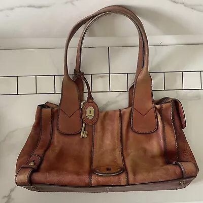 Fossil Vintage Reissue Tote Cognac Brown Leather Satchel Shoulder Handbag Purse • $59.50