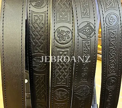 New Leather Belts Kilt Scottish Highland Black Embossed Belts Without Buckle • $15.97