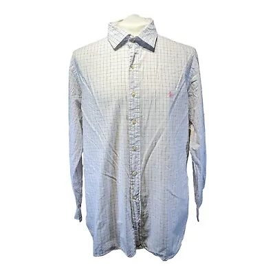 POLO RALPH LAUREN Dress Shirt White Blue Check Long Sleeved 18  Neck LARGE  • £18.95