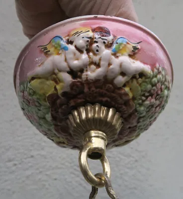 $36 • Buy Canopy Part Vintage Cherub Garland Capodimonte Porcelain Brass Lamp Chandelier