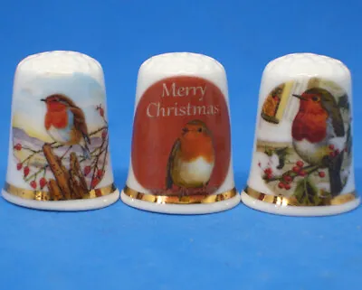 £9.95 • Buy Birchcroft China Thimbles -- Set Of Three -- Christmas Robins