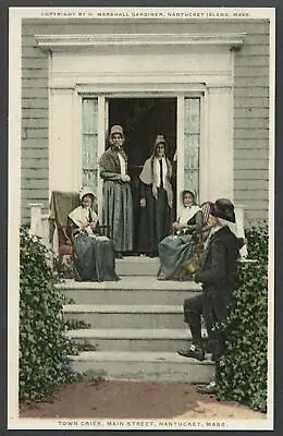 Nantucket MA: 1920s H. Marshall Gardiner Postcard TOWN CRIER MAIN STREET • $5