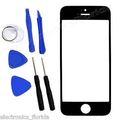 $6.99 • Buy Black Front Outer Glass Screen Lens Replacement For IPhone 5 5C 5S 4 4S & Tools