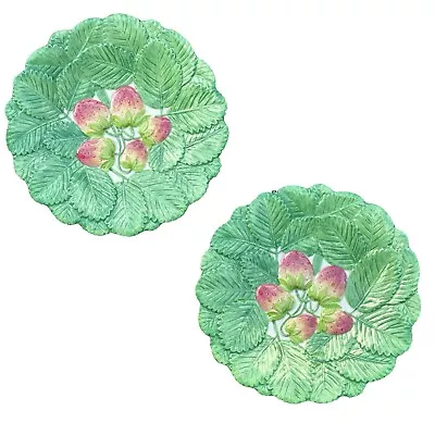 Vintage Pair Fitz & Floyd Majolica Style Strawberries 🍓 Ceramic Plates 9.5 In. • $21.95