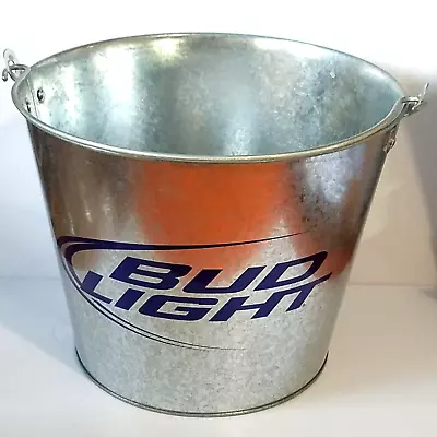 Budweiser Bud Light Logo Beer Ice Bucket 5qt Galvanized 7 1/4  Tall • $15.95