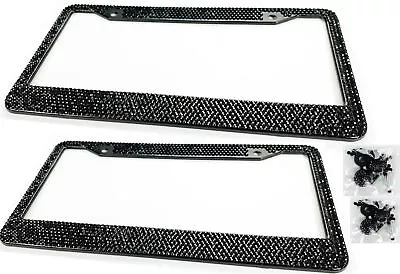 2x Black Bling Diamond Crystal Glitter Metal License Plate Fram For Subaru Mazda • $18.73