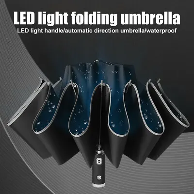 Automatic Reverse Umbrella Inverted Reflective Folding LED Light Safe Night Wind • $33.72