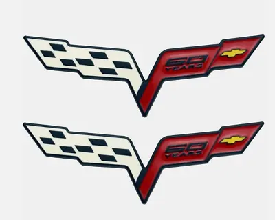 Pair Fits Corvette C6 60 Years Emblem Cross Flag Badge Metal Logo C6 60 • $69.99