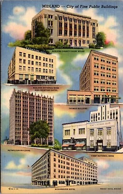 Linen Postcard Multiple Views Of City Of Fine Public Buildings In Midland Texas • $8