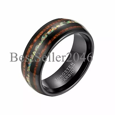 8MM Opal Tungsten Wedding Ring With Koa Wood Domed Band Comfort Fit Size 6-14 • $24.99