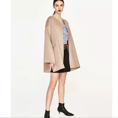 ZARA Handmade Wool Cape Coat Jacket Size Medium In Sand Beige Blogger Favorite • $85