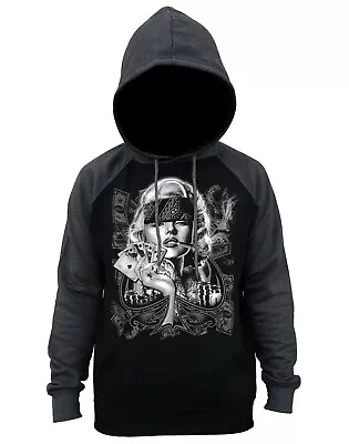 Men's Marilyn Monroe Spade Pose Charcoal Raglan Hoodie Clover Gangster High Sexy • $31.99