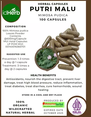 [idHerb] 100-500 CAPSULES PUTRI MALU MIMOSA PUDICA NATURAL ORGANIC HERBAL • $18