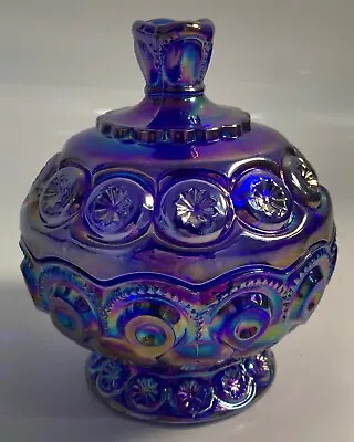 Weishar Blue Colbolt Carnival Glass Moon And Stars Candy Dish • $84.99