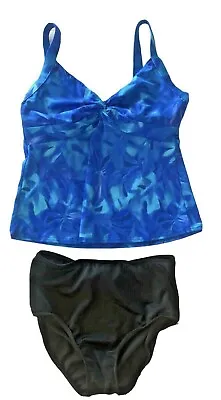 Maxine Of Hollywood 2 Piece Blue Floral Takini Top W Bottom Swimsuit Set Size 12 • $19.99