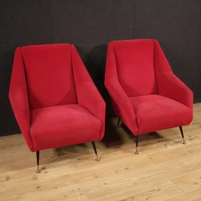 Pair Of Italian Armchairs Red Velvet Modern Living Room Chairs 900 Furniture • $5800