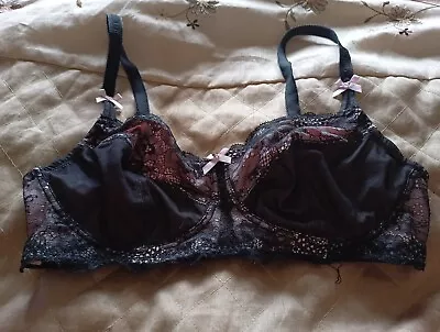 38C Pretty Pink And Black Lace George Mastectomy Bra. No Padding No Wires Comfy. • $8.83