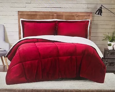 Truly Soft Cuddle Warmth Full/Queen Comforter Set In Red & Taupe Fur Super Plush • $69.95