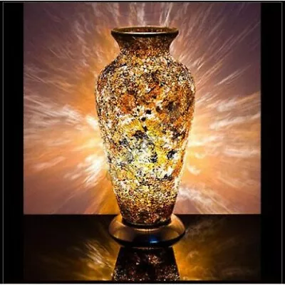 Mosaic Glass Crackle Yellow Gold Vase Lamp Mood Lighting Home Decor 79Y • £57.50