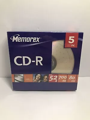 Memorex CD-R 5 Pack 52x 700MB 80 Min Slim Jewel Cases NEW Factory Sealed • $12.99