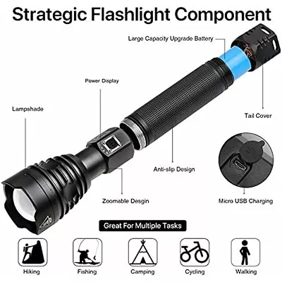 90000LM LED Tactical Flashlight Super Bright Hunting Zoomable Torch Rechargeable • $23.24