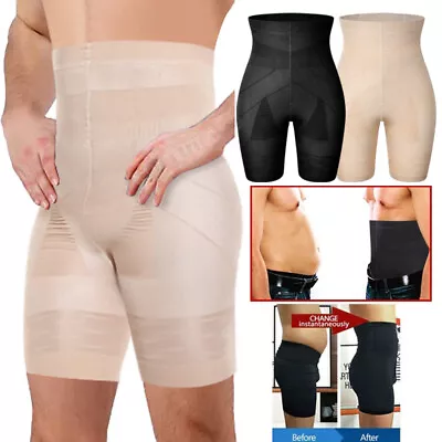 Mens High Waist Compression Boxer Shorts Tummy Tuck Girdle Body Shaper Underwear • £7.79