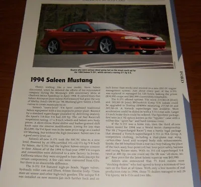 ★★1994 Saleen Mustang Specs Info Photo 94 95 96 97 98 302 Ford★★ • $5.99