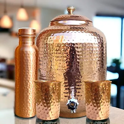 Handmade 100% Pure Copper Dispenser Water Pitcher Pot 4L With 2 Glass 1 Bottle • $76.99