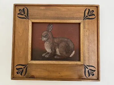 Vtg Bunny Rabbit Wildlife Original Crakle Painting Signed Framed 14.5x15.5 Inch • $100