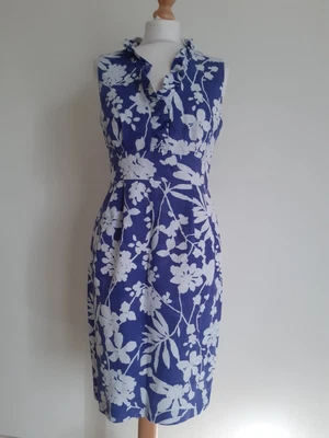 £9.99 • Buy Blue And White Floral Jessica Howard Dress Sz 14 (better 12)With Frill Neck