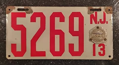 1913 New Jersey NJ Porcelain License Plate Car Tag Vehicle Vintage Registration • $187