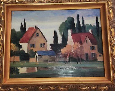 Antique Max Hayslette Framed Oil On Canvas  Painting  Town & Country  • $149.99