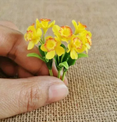 Miniature Dollhouse Flower Yellow Daffodil Flowers 3 Bunches Clay Flower Decor • $9.99