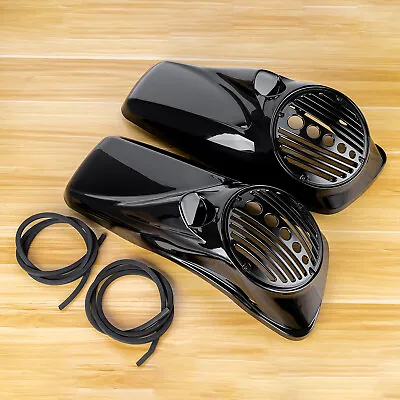 Vivid Black 8  Speaker Lids W/ Tweeter Port For Harley 2014-23 FL Touring Models • $231.19