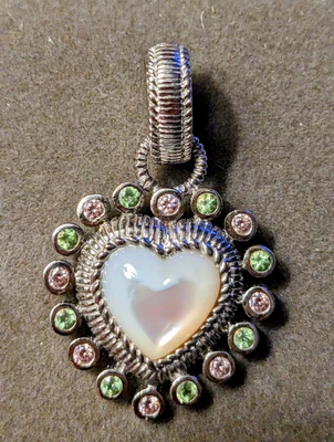 $59 • Buy Judith Ripka Sterling Silver Mother Of Pearl Heart Enhancer Pendant CZ 1.5 