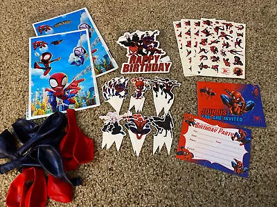 $7.99 • Buy Spiderman Birthday Party Supplies Cake Decor Tattoos Treat Bags Balloons Invites