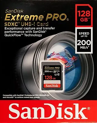 SanDisk Extreme PRO 128GB UHS-I U3 SDXC 200MB/s 4K Memory Card SDSDXXD-128G • $22.50